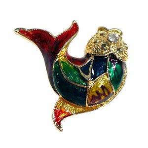Vintage Enamel Cloisonné Multicolor Koi Fish‎ Tropical Brooch Pin Chic Eclectic